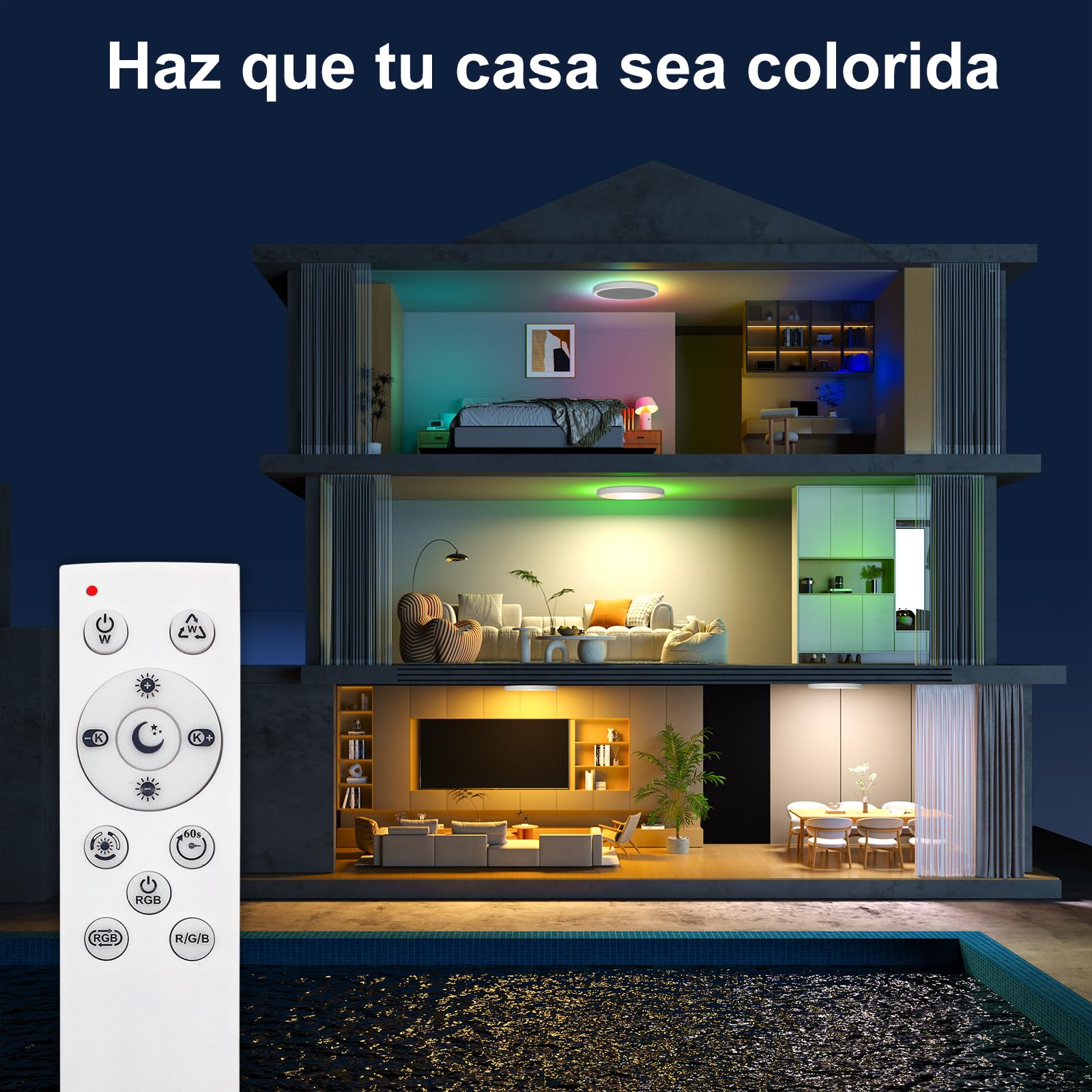 YiLaie Pack 2x Plafon LED Techo Regulable 24W,RGB Cambio Color Redonda Lámpara de techo,3000K-6500K lampara techo dormitorio,IP44 Impermeable,Ø30CM,Para Salón Cocina Baño