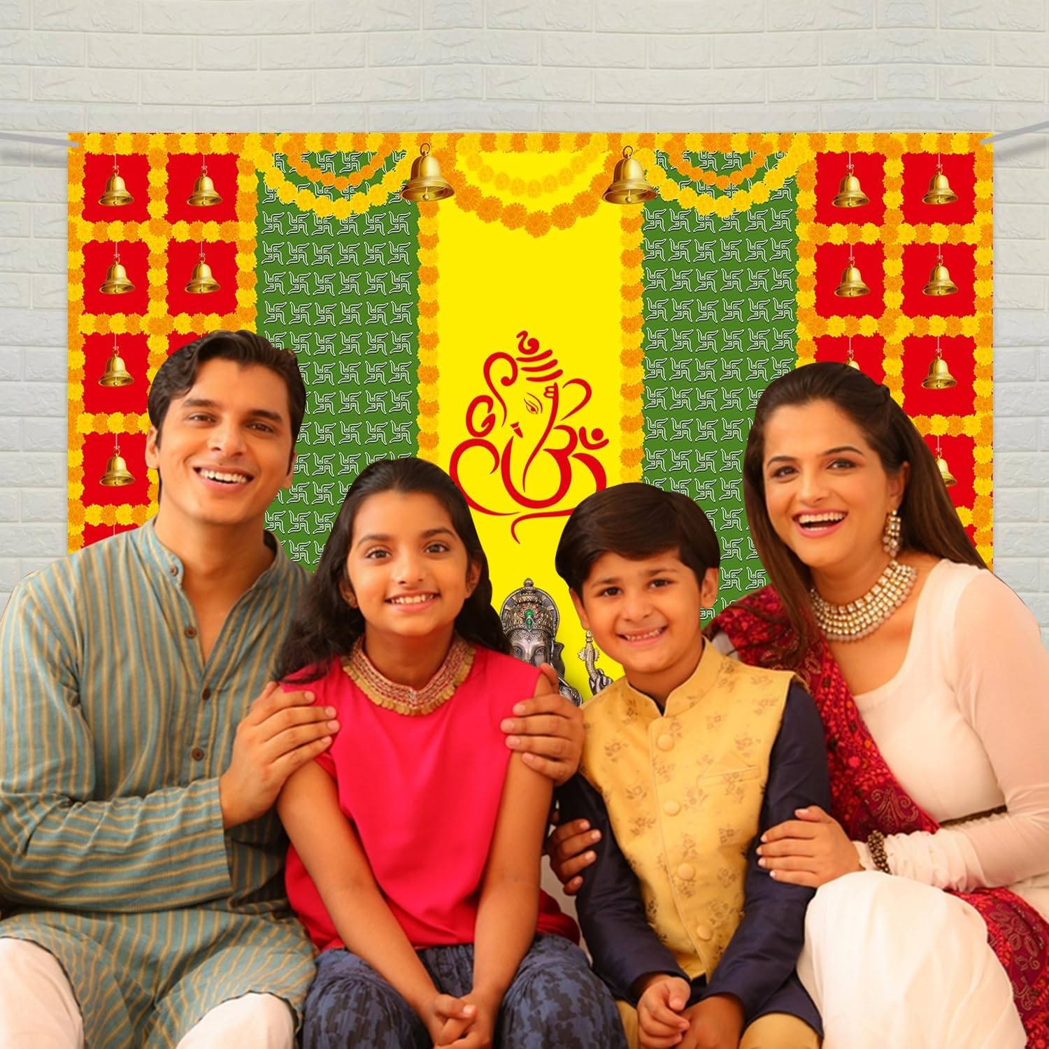 Party Propz Backdrop for Pooja Decorations - 1 Pc (8ft*5ft) Pooja Backdrop Decorations, Diwali Decoration for Home Decor, Navratri Decoration Items, Haldi Decor, Background Cloth Setup - Image 6 thumbnail