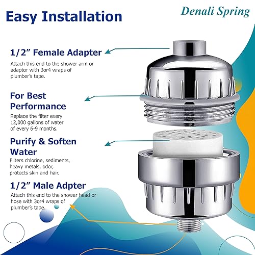 Miniatura 3 de Denali Spring - Filtro de ducha cromado de salida pesadafiltro de ducha universal  15 etapaspaquete de 1 unidad