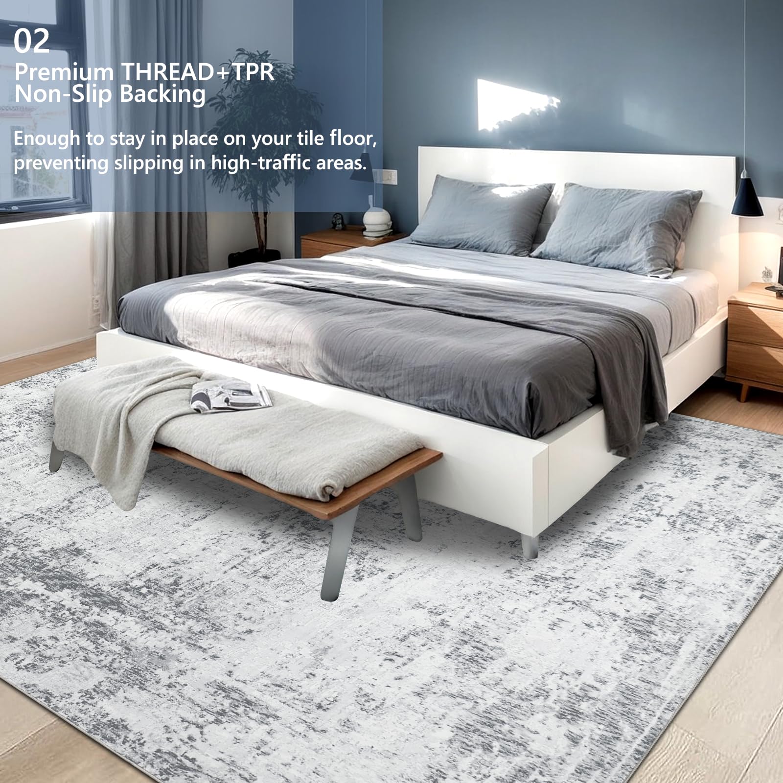 Capslpad 240x340cm Large Modern Abstract Rugs Living Room Non-slip Area Rug Short Pile Faux Wool Bedroom Carpet Lightweight Washable Minimalist Floor Carpet for Living Room Bedroom Office Decor Grey - Image 6