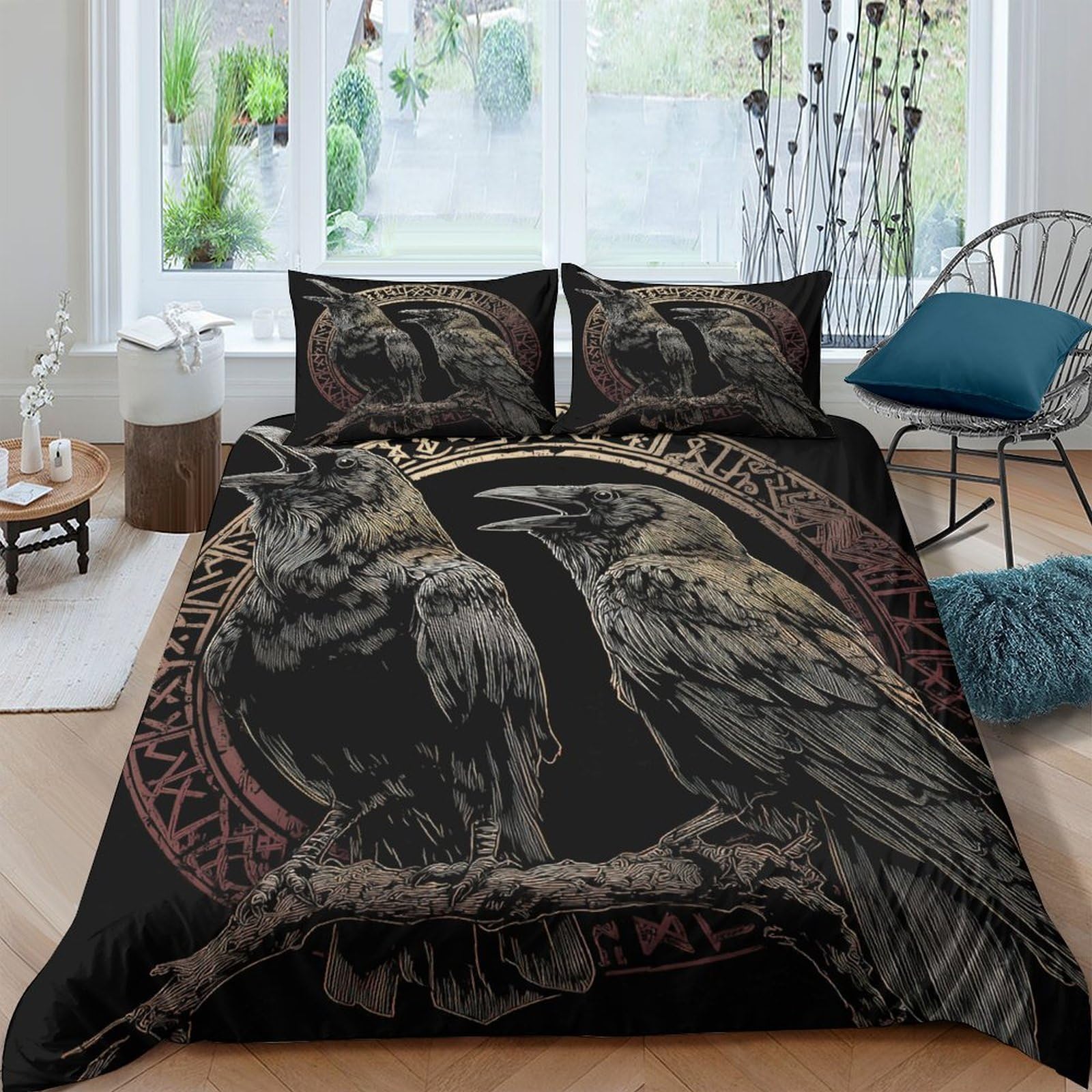 Ctjqhvkz Style-8 3D Printed Gothic Raven Fitted Sheet Microfiber Artistic Wolf Bed Cover For Bedroom Guest Room Decor Protection Single（135X200cm）