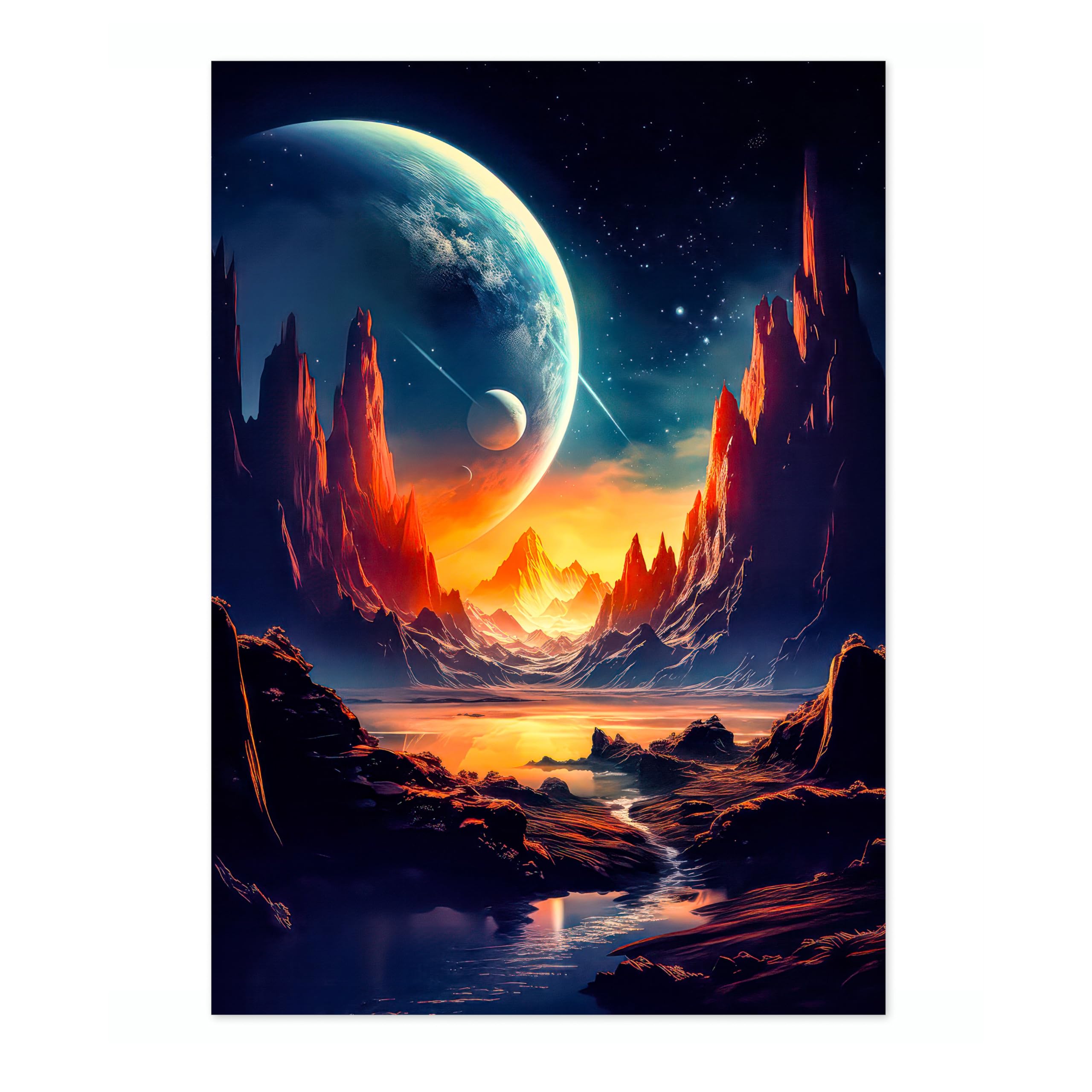 Space Valley Space Poster, Colourful Abstract Astronomy Wall Art Home Decor, Astronaut Planets Print, Archival Matte, A5 (Print Only) - 21x14.8cm — image 1