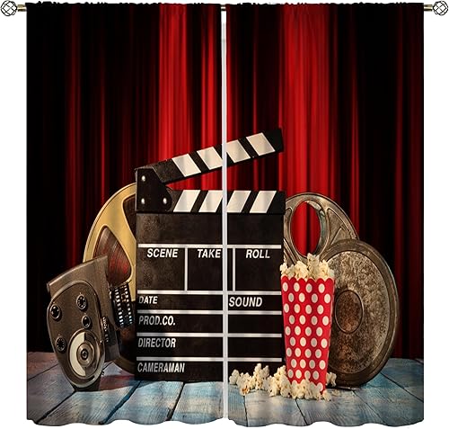 Miniatura 13 de Cortinas opacas para cine en casa, diseño retro moderno, tiras de película de palomitas de maíz para cámara de película, bolsillo para barra,