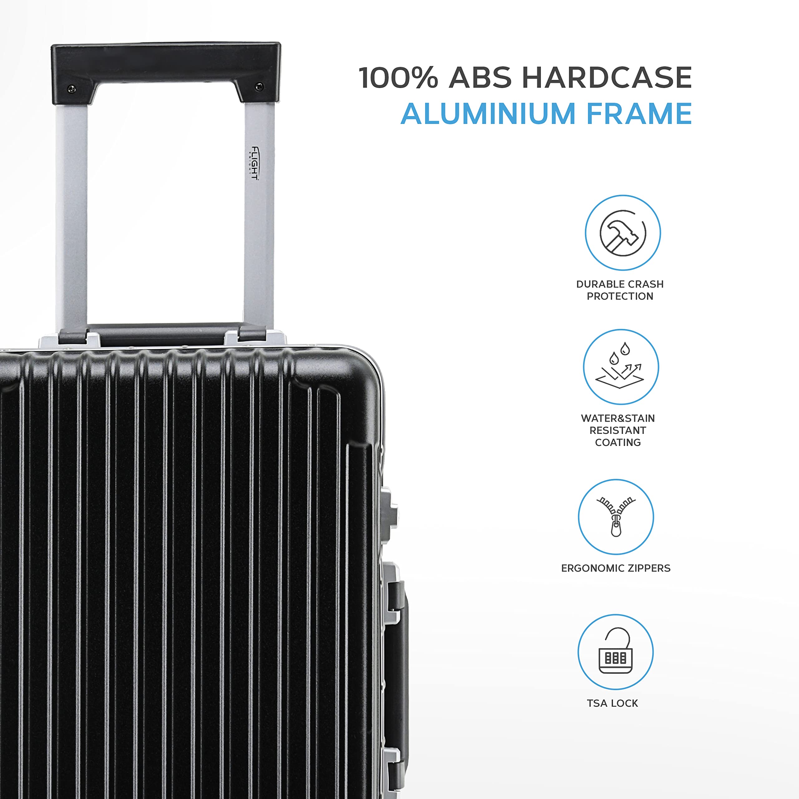 Flight Knight Premium Lightweight Carry On Suitcase - 8 Spinner Wheels - Built-in TSA Lock - Aluminium Frame, ABS Hard Shell Carry on Check in Luggage Highly Durable - Approved for Over 100 Airlines