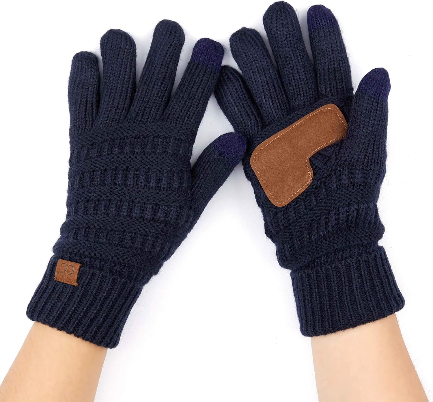 C.C Unisex Knit Thick Warm Soft Stretch Fuzzy Lined Solid Ribbed Glove with Smart Tips (G-25)(G-707)