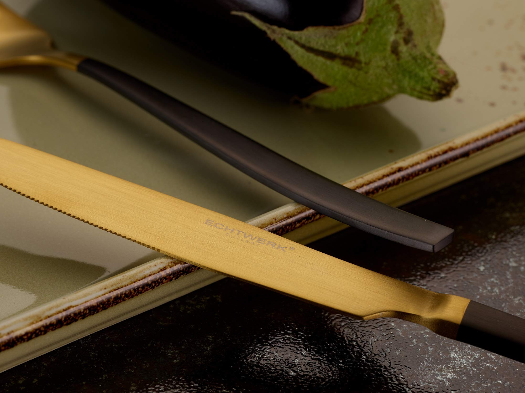 ECHTWERK Tafelbesteck Positano Due-Gold/Black Edition, 30-teilig, für 6 Personen, Messer aus Klingenstahl, inkl. Präsentschachtel, 18/10 Stahl