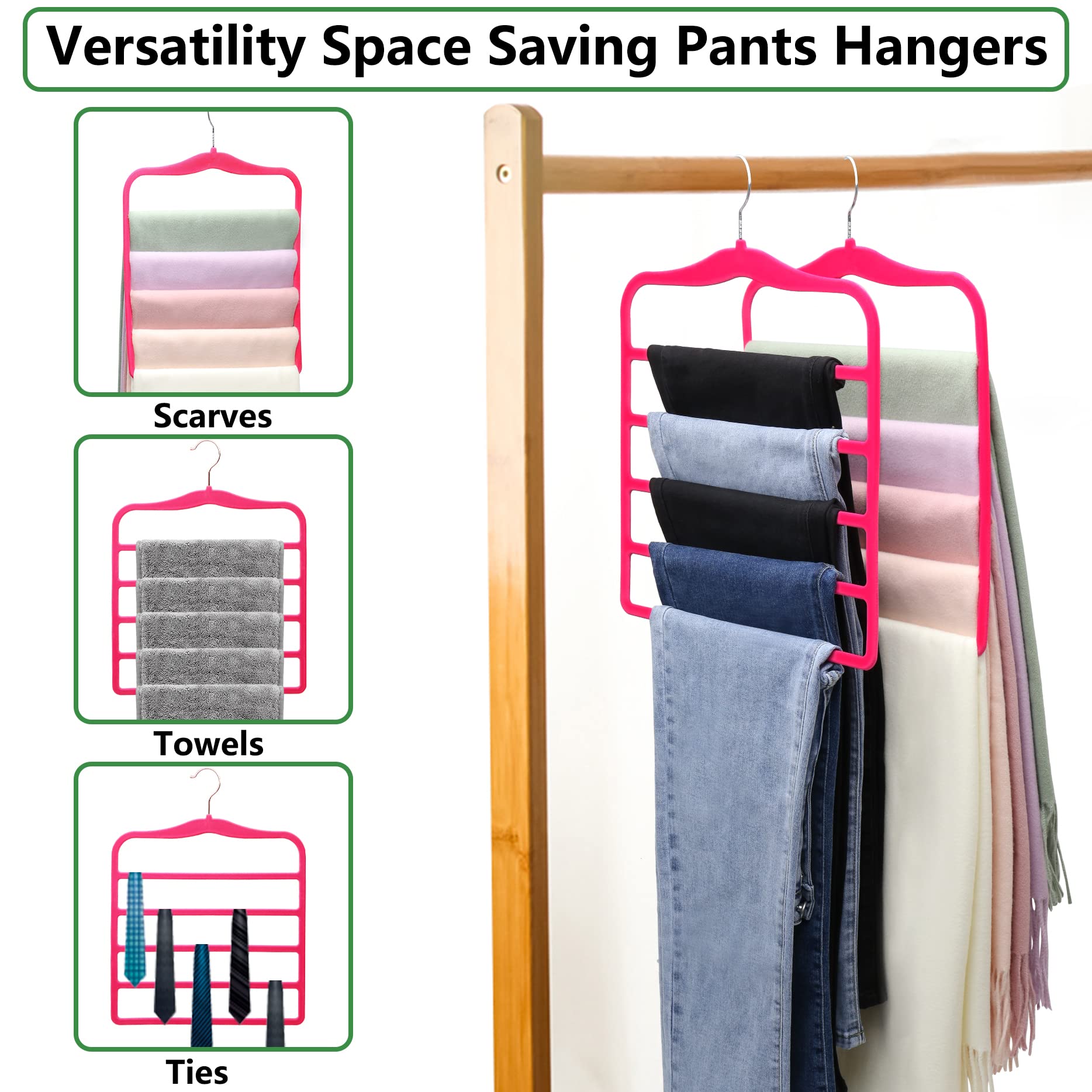 Hosenbügel aus Samt, platzsparende Schrank-Organizer, rutschfeste Jeans-Kleiderbügel für Hosen und Schals, 3 Stück