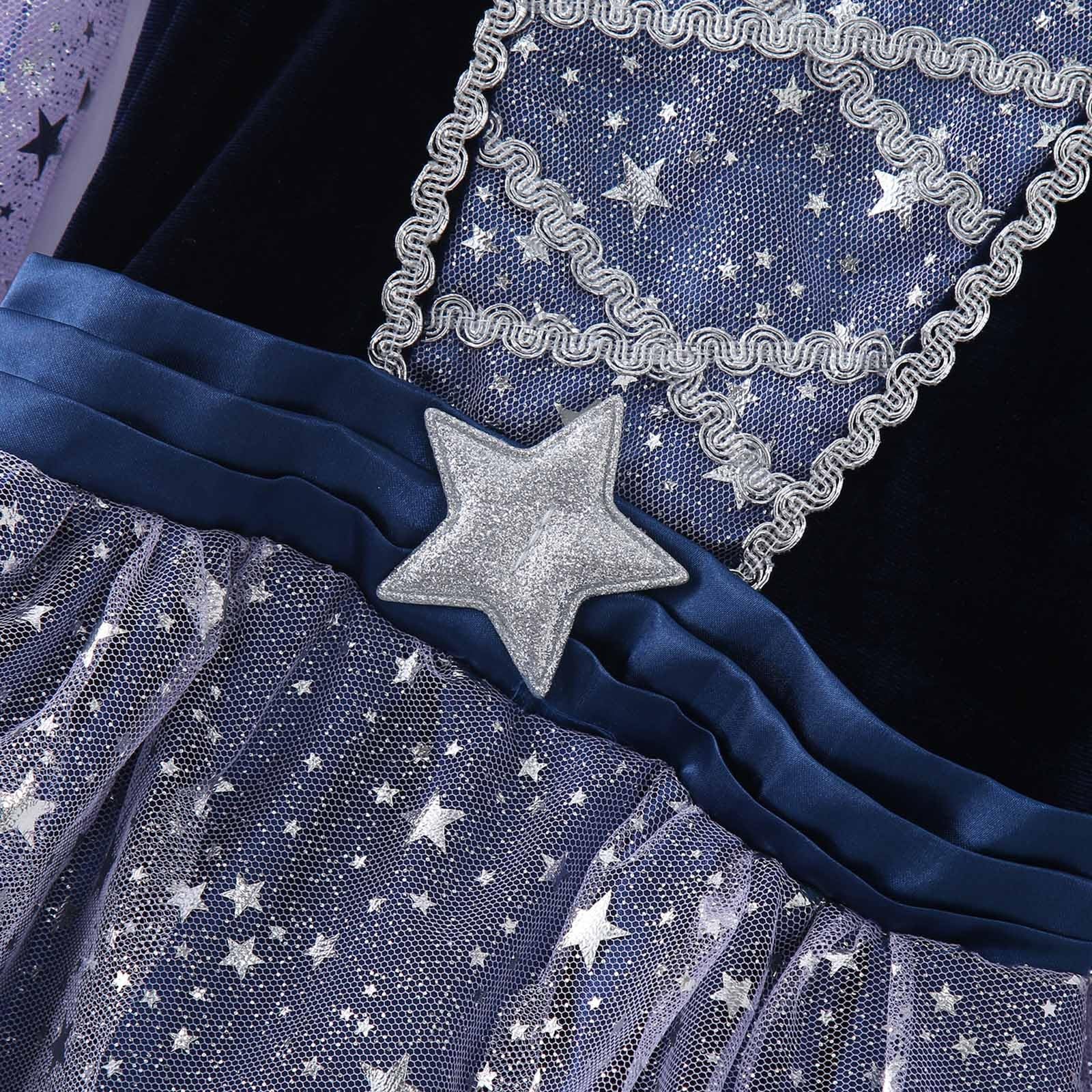 Costume da strega per bambina, vestito da strega per Halloween, con cappello da strega, bacchetta magica e borsa, set da 4/5 pezzi con stella glitterata in tulle morbido, a maniche lunghe, per