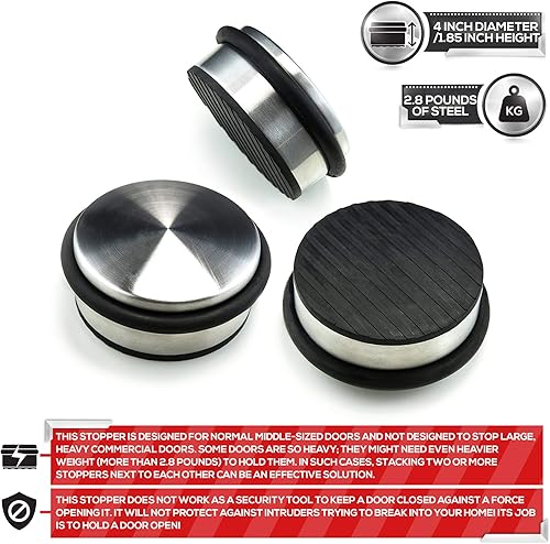 Miniatura 7 de Tope de puerta de acero inoxidable (paquete de 3) de 4 x 1.85 pulgadas, topes de puerta de alta calidad SofiHome con peldaños de gel de sílice,