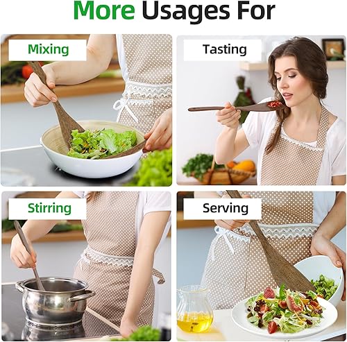 Miniatura 3 de 2 espátulas de madera, espátulas planas de madera de 12.8 pulgadas, espátulas de madera de mango largo para utensilios de cocina antiadherentes,