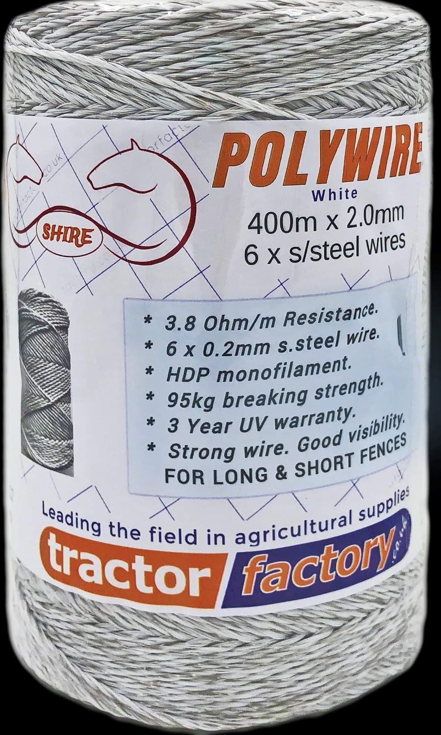Shire Electric Fence Premium Polywire 400m x 2mm x 6 Stainless Steel ...