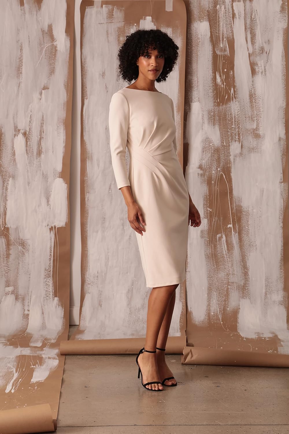 Maggy London Womens Scuba Crepe Pleat Tuck Waist Dress - Image 2