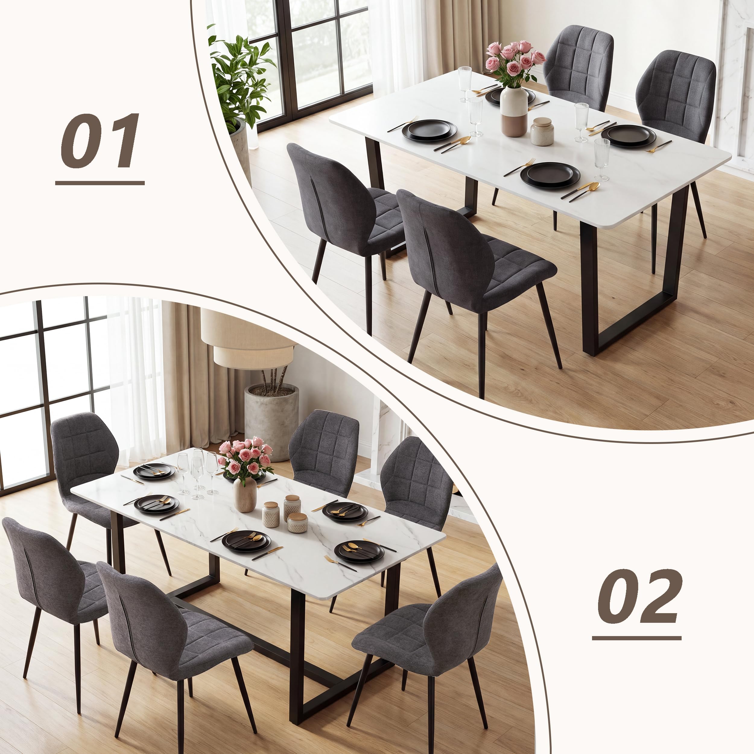 Esszimmerstuhl 8er Set, Küchenstuhl, Leinen Polsterstuhl, Grau