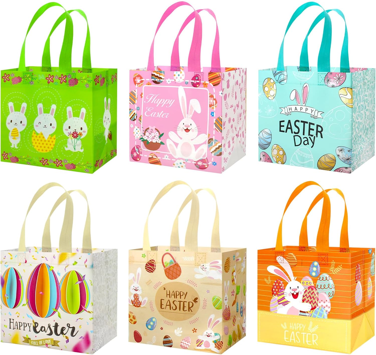 12PC Easter Gift Bags With Handles - 8.3×7.9×5.9 Inch Non-Woven Treat Bags For Egg Hunts