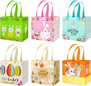 12PCS Easter Egg Hunt Bags Easter Gift Bags with Handles, Easter Treat Bags, Multifunctional Non-Woven Easter Bags for Gifts Wrapping, Egg Hunt Game, Easter Party Supplies, 8.3Ã—7.9Ã—5.9inch