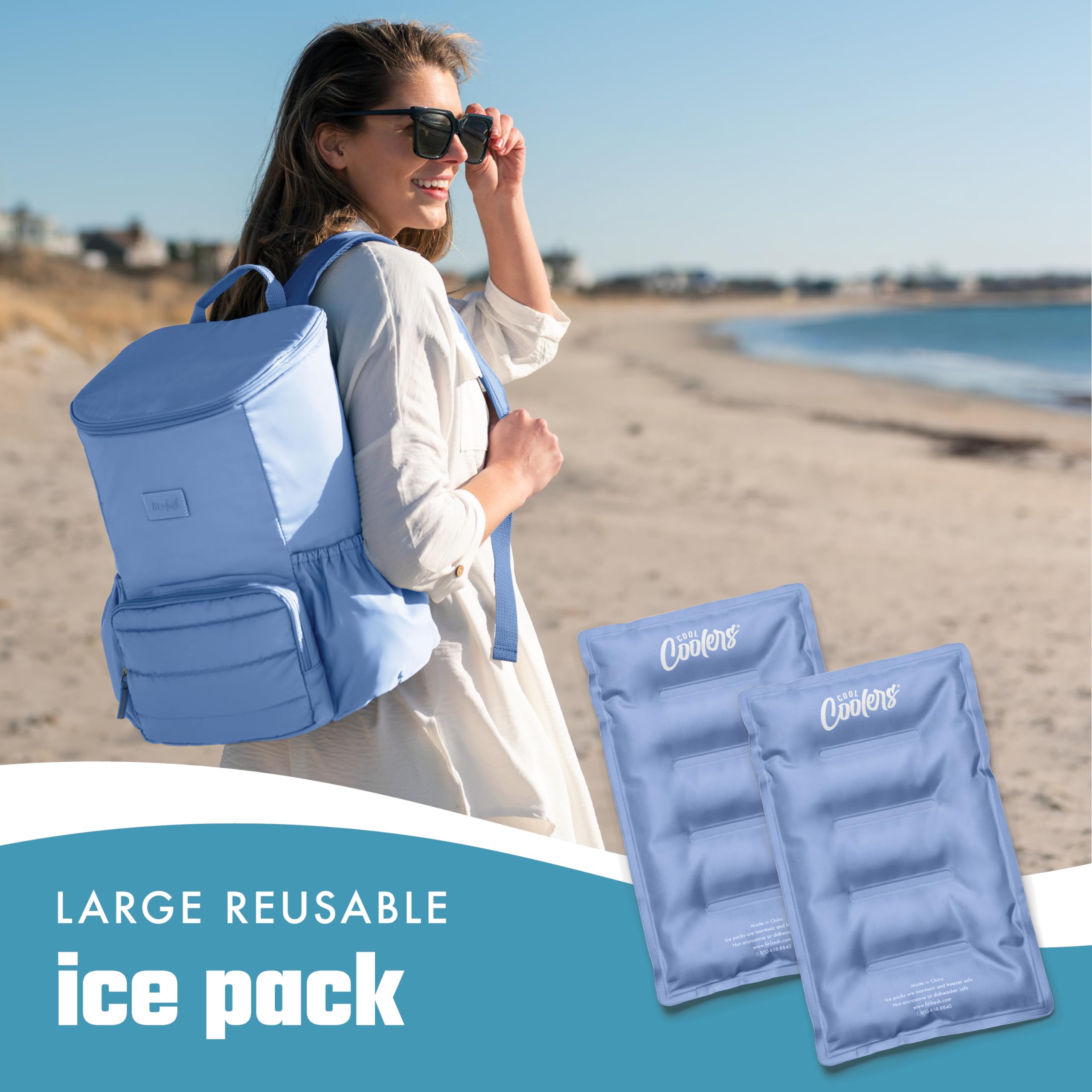 Fit & Fresh Cool Coolers Lot de 2 Blocs de Glace réutilisables en Nylon Extensible et Flexible pour boîtes à déjeuner, Grands Blocs de congélation réutilisables Bleu Bleuet