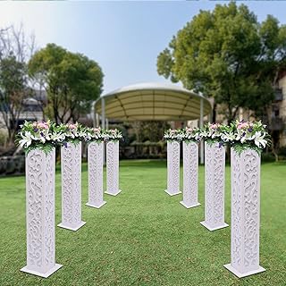 8 Piece White Wedding Columns and Pillars - Engraved Decorative PVC Roman Columns, 7.87 * 7.87 * 47.24 in