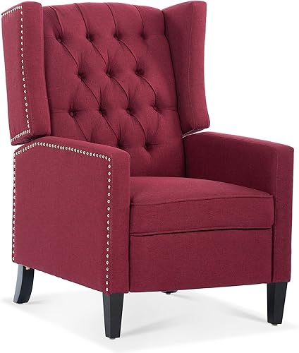 Miniatura 7 de Silla reclinable con respaldo de ala, sillas tapizadas con decoración de remaches, asiento de cine en casa ajustable, sillón de acento Rojo