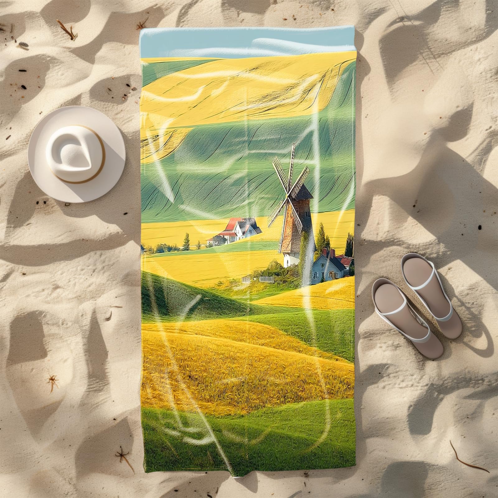 Genérico Toalla Playa Grande Campo Amarillo Verde Microfibra Secado Rápido Oversize Toalla Sin Arena Súper Ligera Piscina Camping Picnic Yoga Gimnasio Y Deportes Viaje