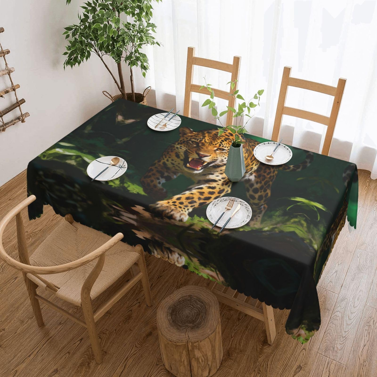 CNTDBU leopard Scalloped Edge Tablecloth 54x72-Waterproof Stain Resistant Wrinkle Free Cover, Square Table Cloth for Dining Party