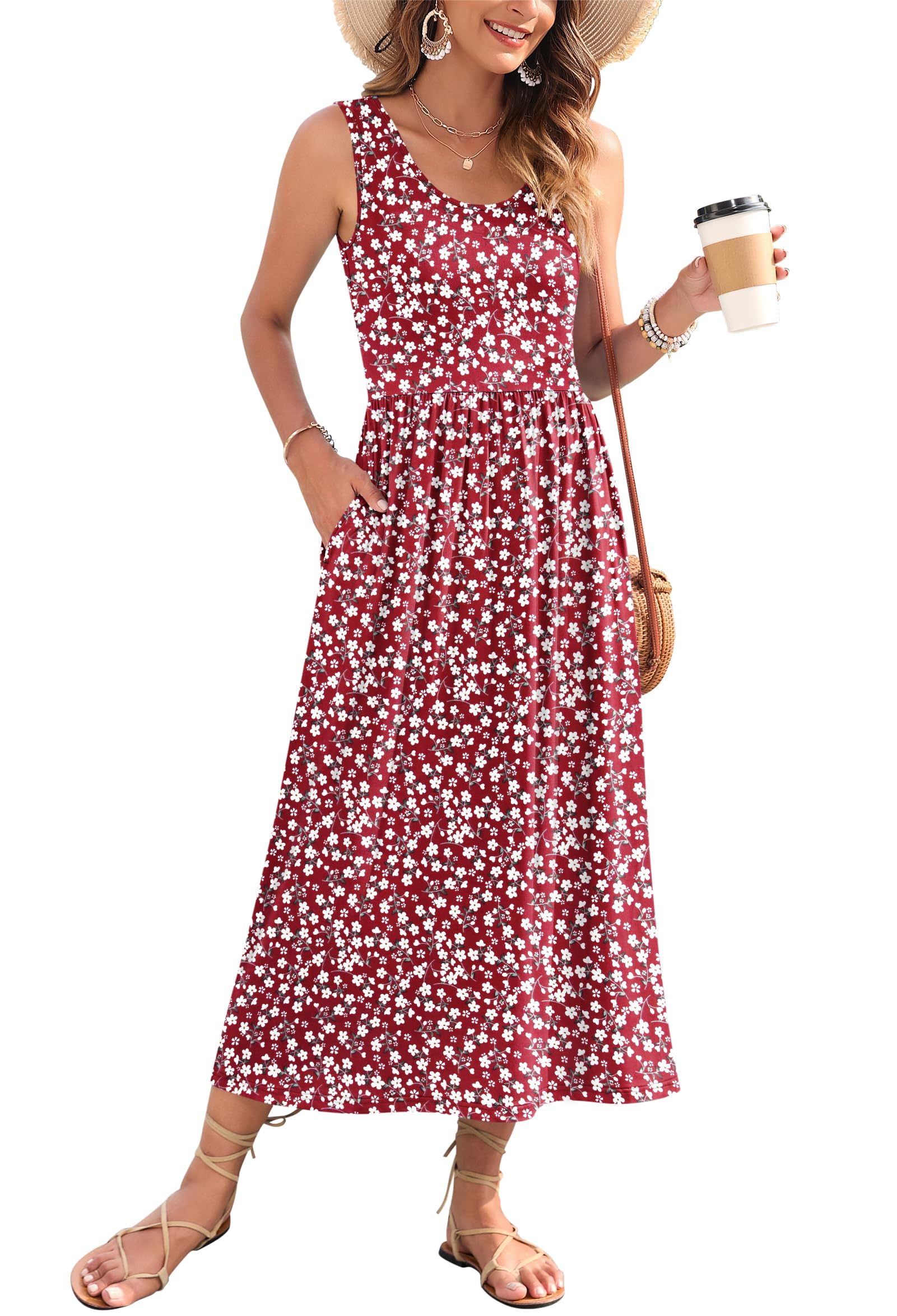 WNEEDU Women's Summer Maxi Dress 2026 Casual Sleeveless Hawaiian Sundress Tropical Long Dress Beach Vacation Outfit