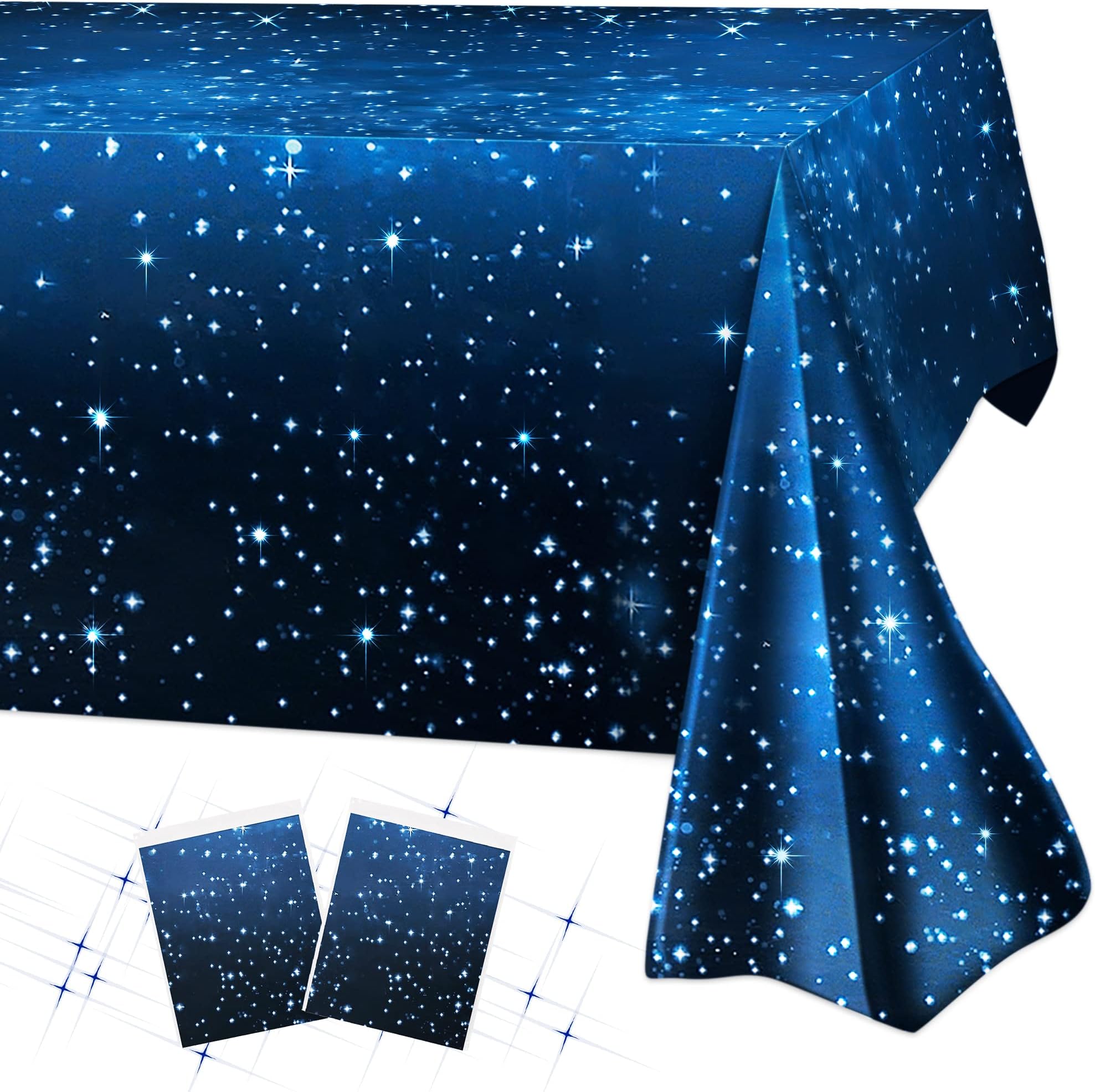 2 Pack Space Tablecloth for Party Supplies - Table Covers for Space Galaxy Stars Theme Party Decoration for Birthday Home, Starry Night Tablecloth for Kids Solar System Star Tablecloth (54"* 108")