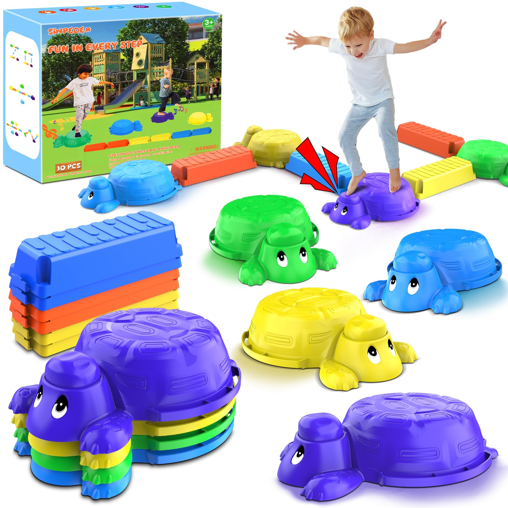 Stepping Stones Outdoor Toys for Kids: 10 Pcs Portable Non-Slip Montessori Obstacle Course Blance Beam – Great for Outdoor Yard Indoor Family Play – Special Needs Sensory Toys for Toddlers 3+