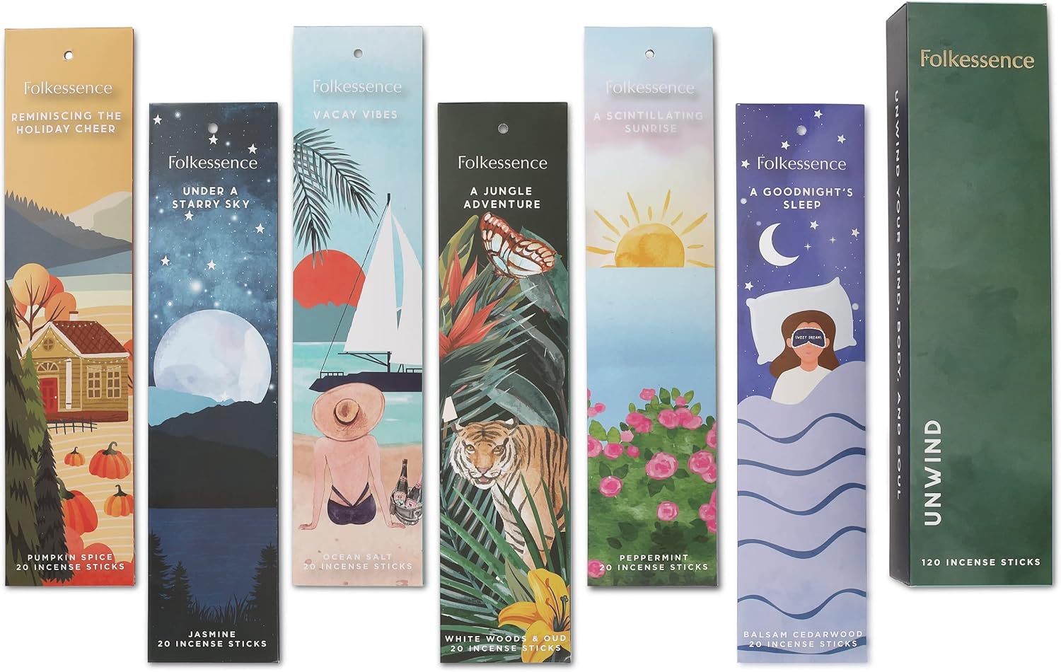 Folkulture Incense Sticks - Set of 6 Insenses (120 Sticks) to Unwind and Relax with Incense Holder or Incense Burner Holder, Modern Insence Ash Catcher or Set of 2 Insense Stick Holder for Home Décor