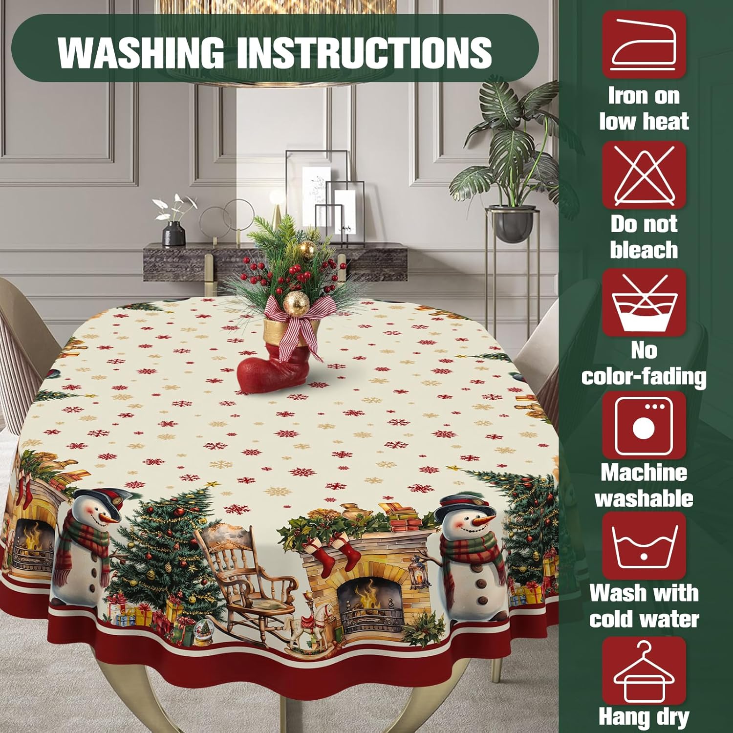 Christmas Tablecloth Winter Holiday Table Cloth Washable Christmas Tree Table Cover for New Years Party and Dining Room Decor-60"*102" Oval