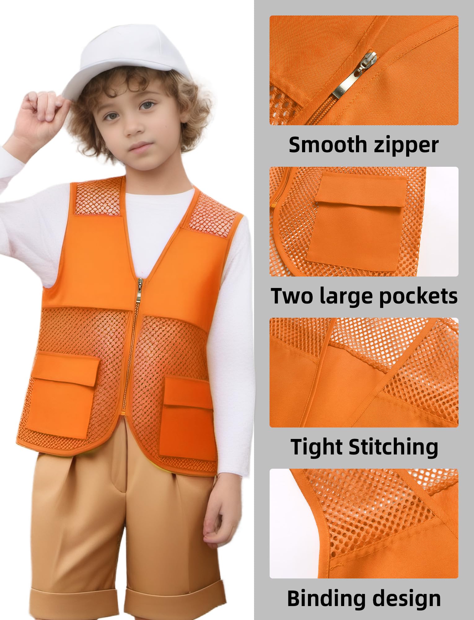 Happy Cherry - Chaleco de seguridad infantil (10 unidades, fluorescente, sin mangas, para niña, niña, de alta visibilidad con cremallera para 6 a 11 años