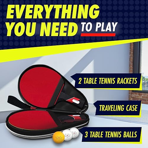 Miniatura 6 de NIBIRU SPORT Juego de 2 palas de ping pong, kit de palas de tenis de mesa prémium con 2 raquetas, 3 pelotas y estuche portátil, remos y accesorios