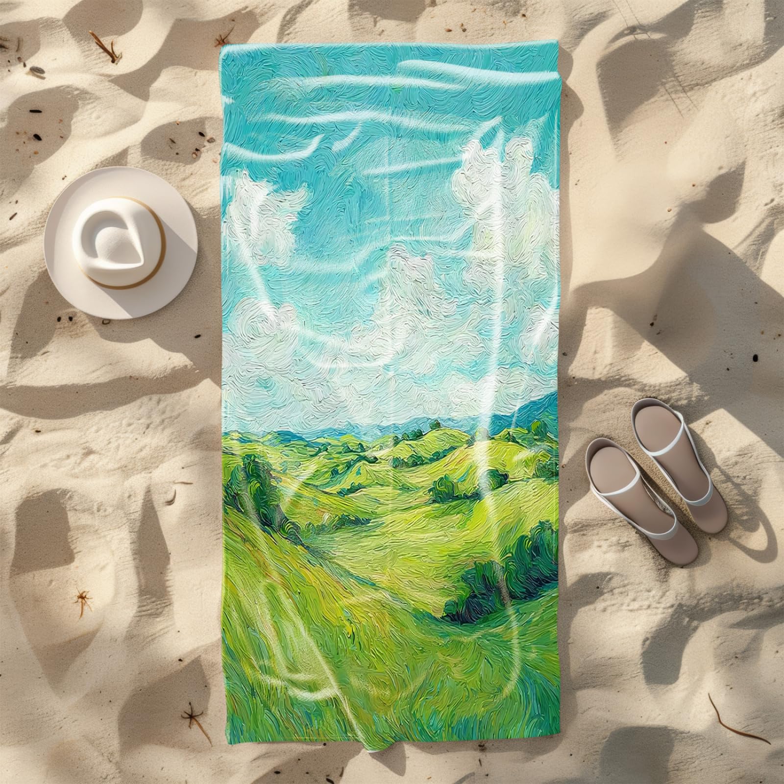 Genérico Toalla Playa 90X180 Azul Verde Abstracto Grande Toallas de Playa Microfibra Ligera Secado Rápido Sin Arena para Mujer Hombre Viajes Vacaciones Natación Camping