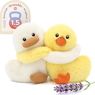 IKASA Microwavable Chicken and Duck Stuffed Animal Duo,Heating Pad for Soothing Relaxation,Heatable and Coolable 1.5lbs Weighted Lavender Scent 2 Pieces Hugging Twin Plush Toy,Gift for Kids