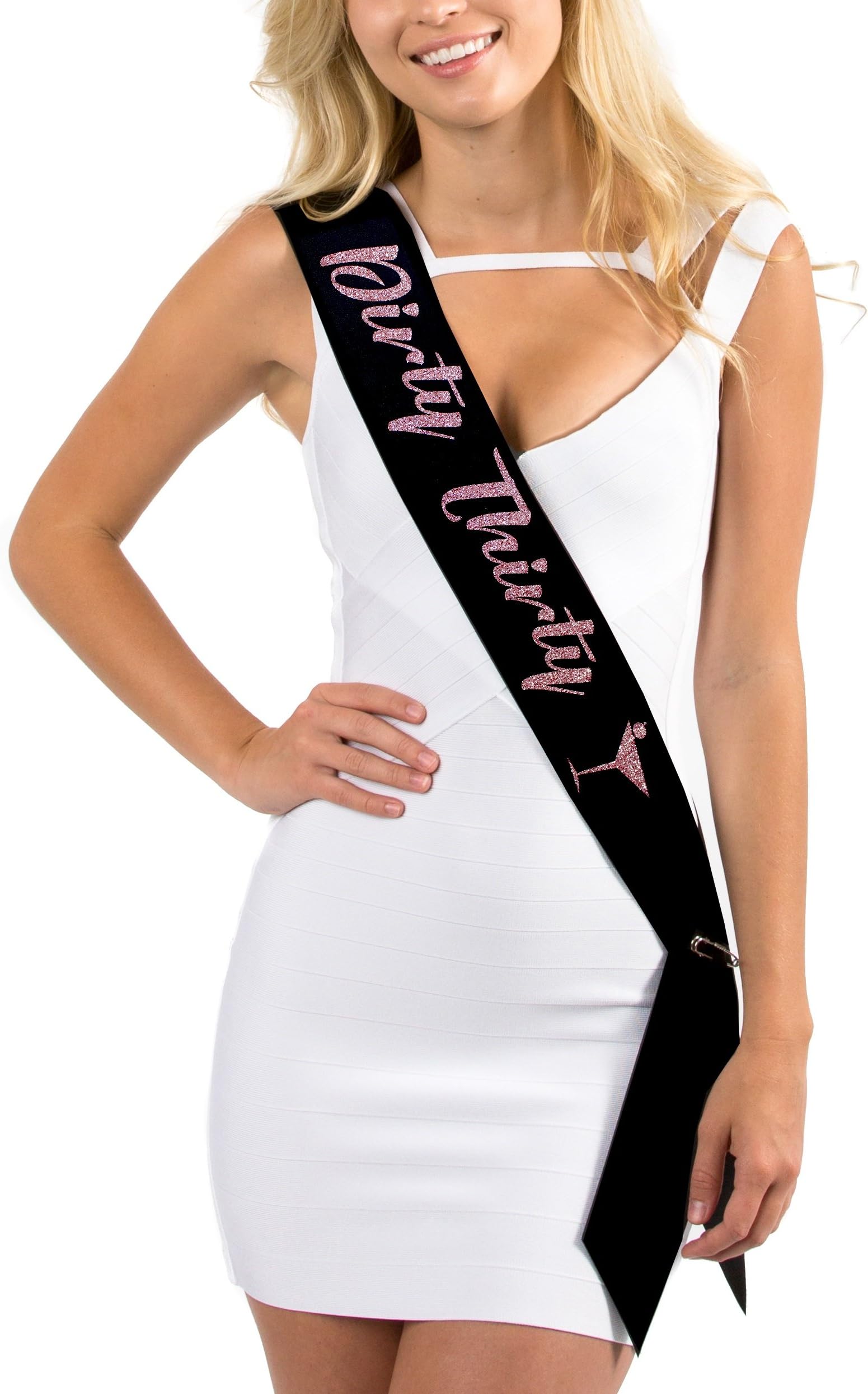 Black Satin"Dirty Thirty" Martini Inspired Birthday Sash w/Rose Gold Glitter lettering - Dirty Thirty Martini - 30th Birthday Party Supplies by Dulcet Downtown