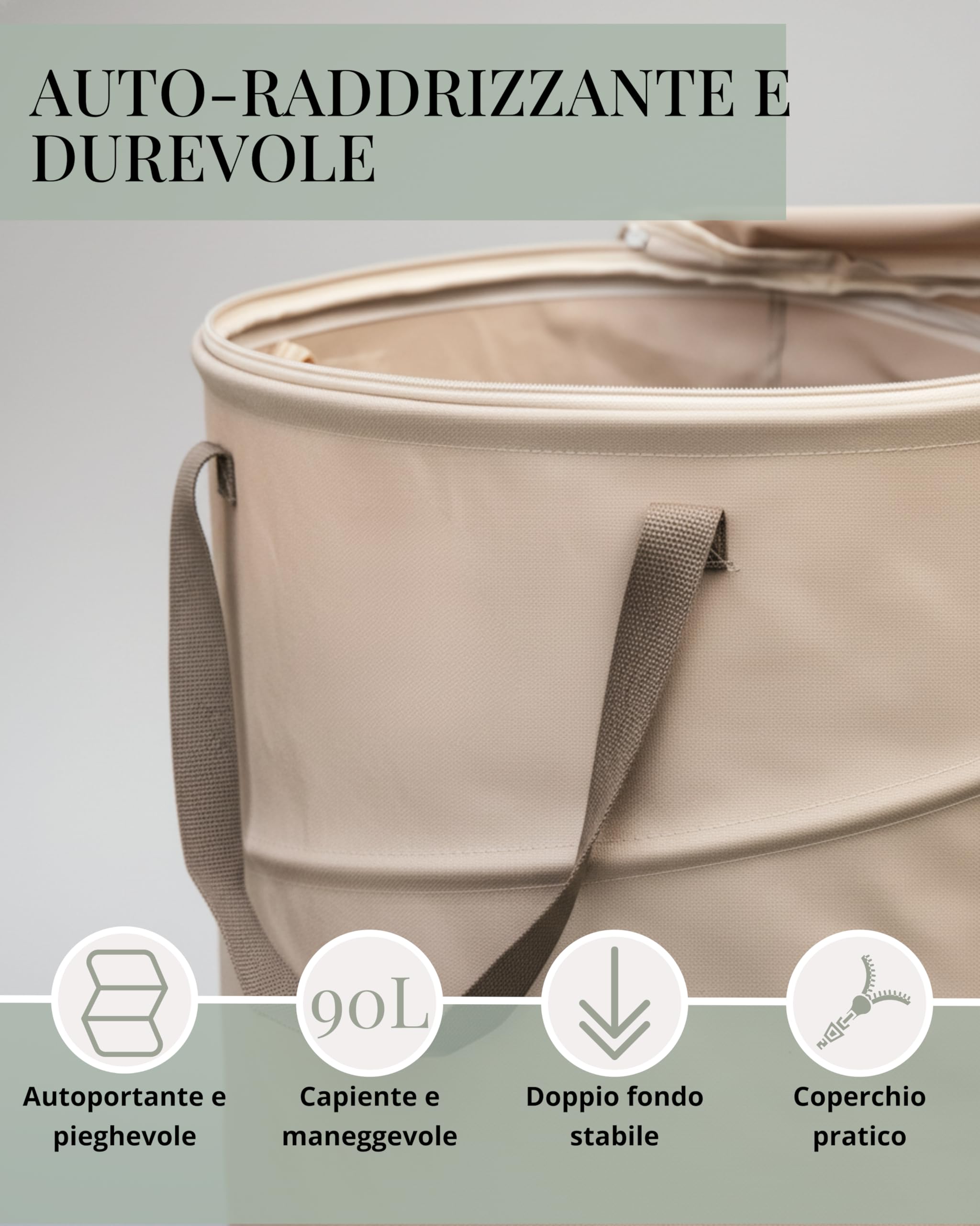 LIVLIG Pop Up - Sacco per rifiuti da giardino, pieghevole, 90 l, con coperchio e doppio fondo, resistente, con coperchio, sacco per foglie e sacco per rifiuti da giardino, colore beige, 2 pezzi
