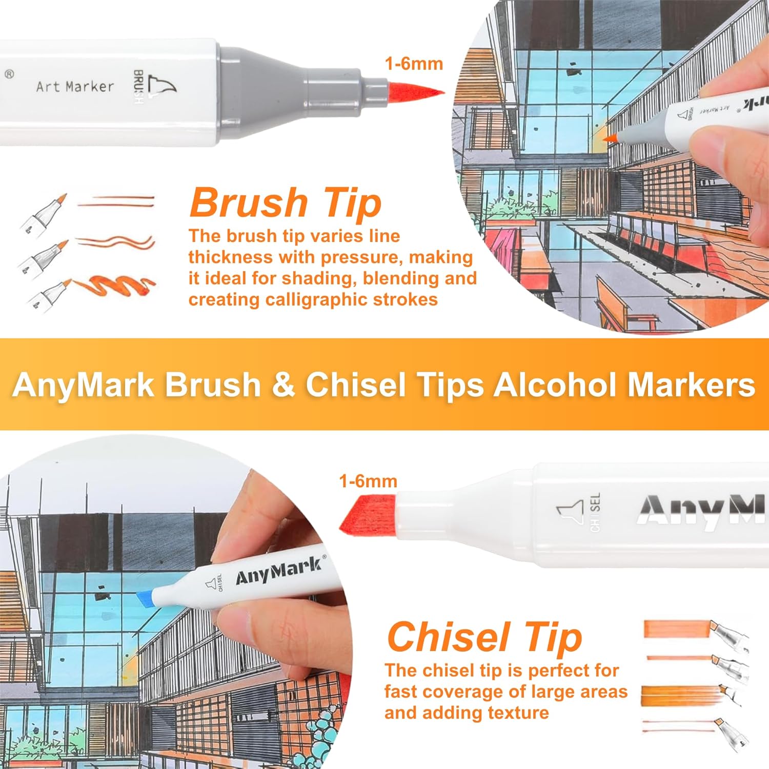 AnyMark Alcohol Markers Brush Tip, 100+1 Colors Dual Tip Brush & Chisel Alcohol-Based Art Markers Set with Case for Adult Artists Drawing Coloring - Image 3