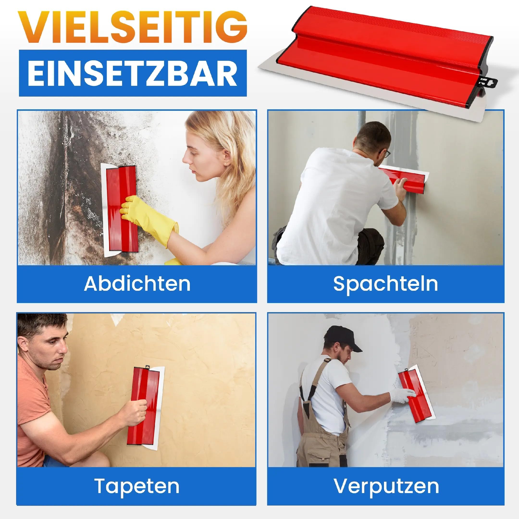 Profi Flächenspachtel 40 cm mit Edelstahlklinge & integriertem Tapetenentferner – Z Spachtel -vielseitiges Trockenbauwerkzeug für präzise Wandgestaltung und Bauarbeiten