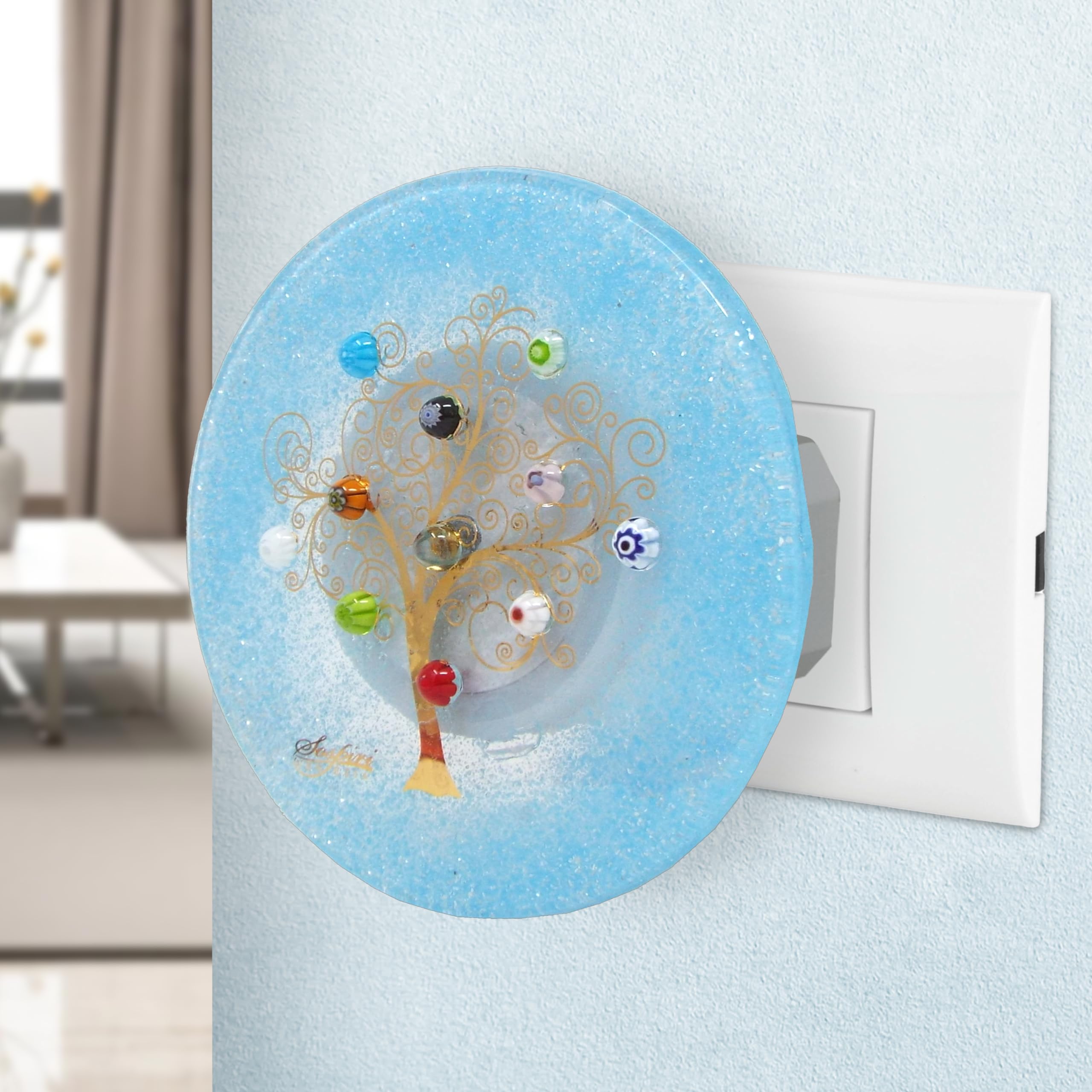SOSPIRI VENEZIA Luz nocturna para niños de cristal de Murano, sensor inteligente de enchufe, decoración para el hogar, dormitorio, luces LED, iluminación de pared, escaleras, idea de regalo. (Árbol de