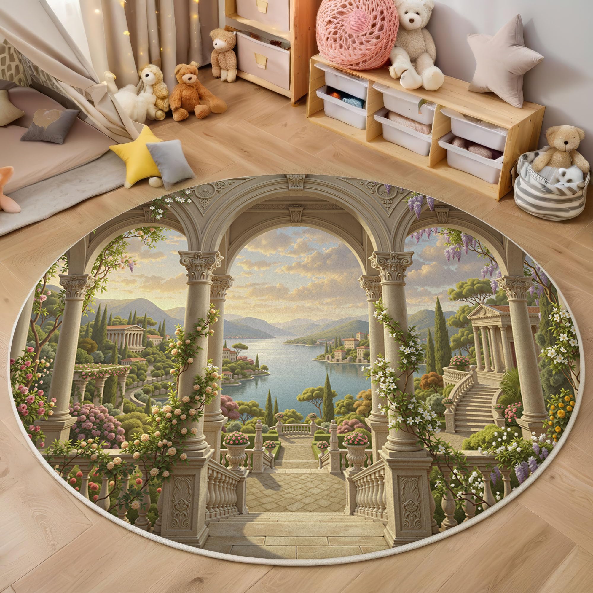 Tapis rond 140cm à poil bas et fibres denses lavable pour un bureau ergonomique
