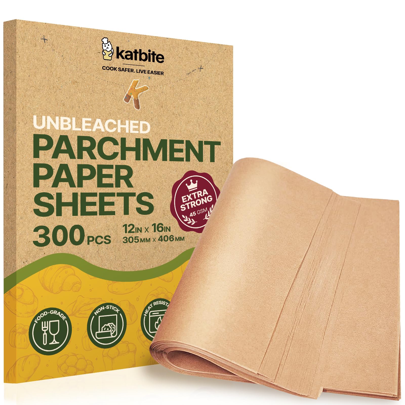 Katbite 300 PCS Baking Paper Parchment Paper Sheets 30x40 cm Unbleached