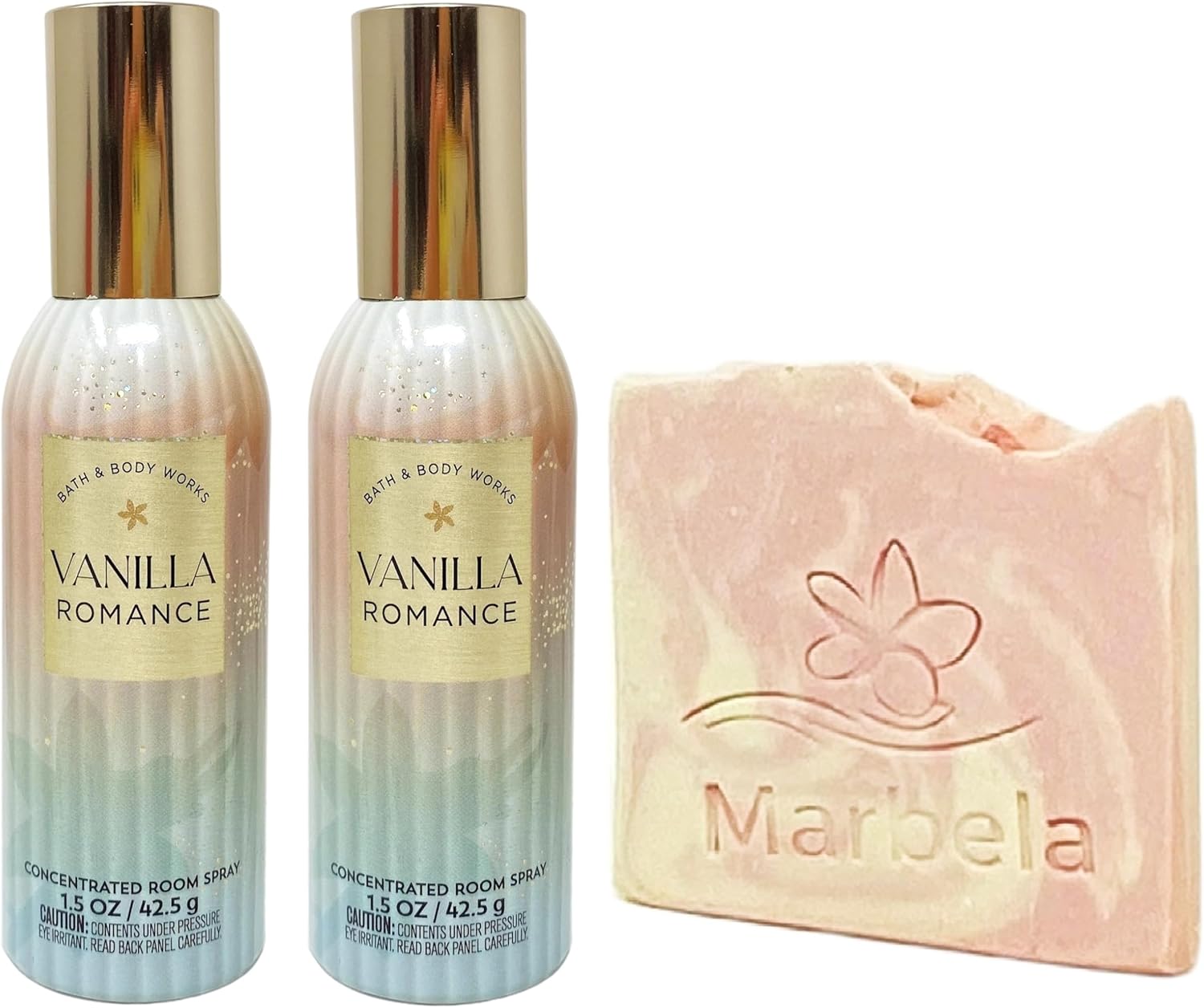 Bath & Body Works Vanilla Romance 2 Pack Room Spray Bundle with a Himalayan Salts Springs Sample Soap