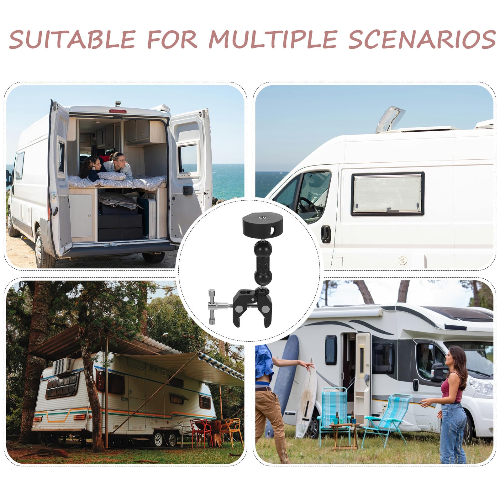 Veemoon Supporto Antenna Auto Regolabile in Lega di Alluminio Morsetto per Camper Montaggio Stabile per Antenna Radio su Veicoli Kit Staffa Adatto a Barche e Camion