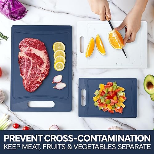 Miniatura 6 de COOK WITH COLOR Juego de tablas de cortar antideslizantes, esenciales de cocina con mango de fácil agarre para carne, verduras y frutas, 3 tablas de