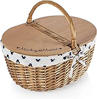 Vista 1 de Picnic TIME Disney Mickey Mouse Country - Cesta de picnic vintage con tapa, cesta de picnic de mimbre para 2 personas (crema con patrón azul marino)