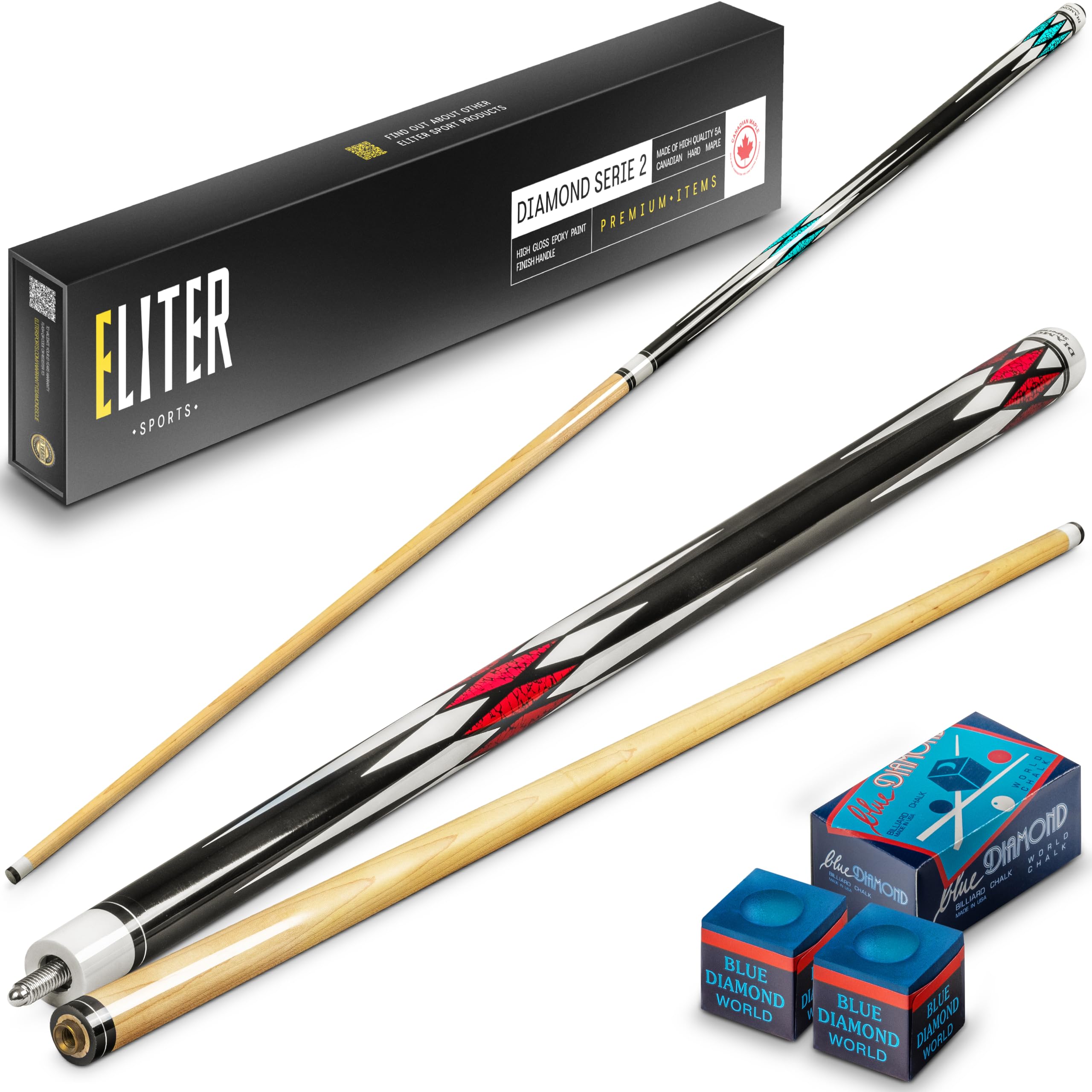 Billard Queue Set 2 - Billard cue aus massivem Ahornholz - weich und robust für mehr Kontrolle und Präzision - Original-Design