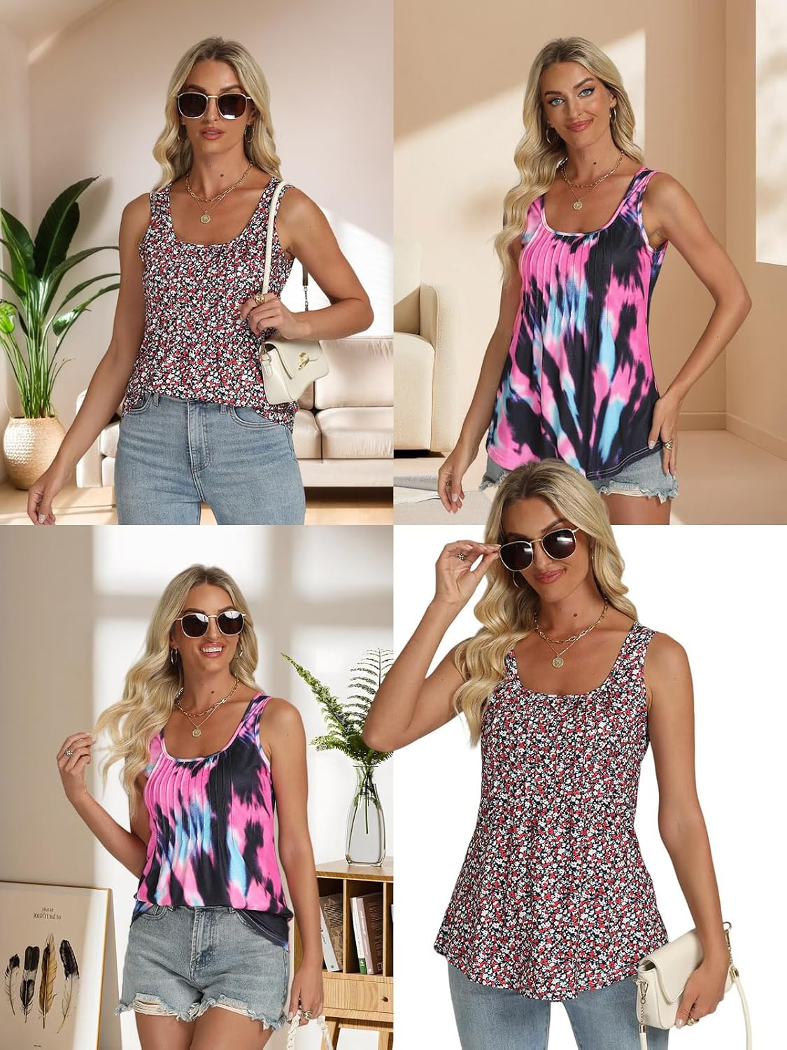 Tank-Tops-for-Women Summer Sleeveless Casual Pleated Shirts Trendy Square Neck Tunics Dressy Flowy Tees S-2XL - Image 5