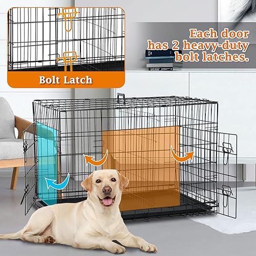 Miniatura 4 de Jaula grande para perros de 48 pulgadas, jaulas de alambre de metal, jaulas plegables de doble puerta con asa y bandeja de plástico, interior y