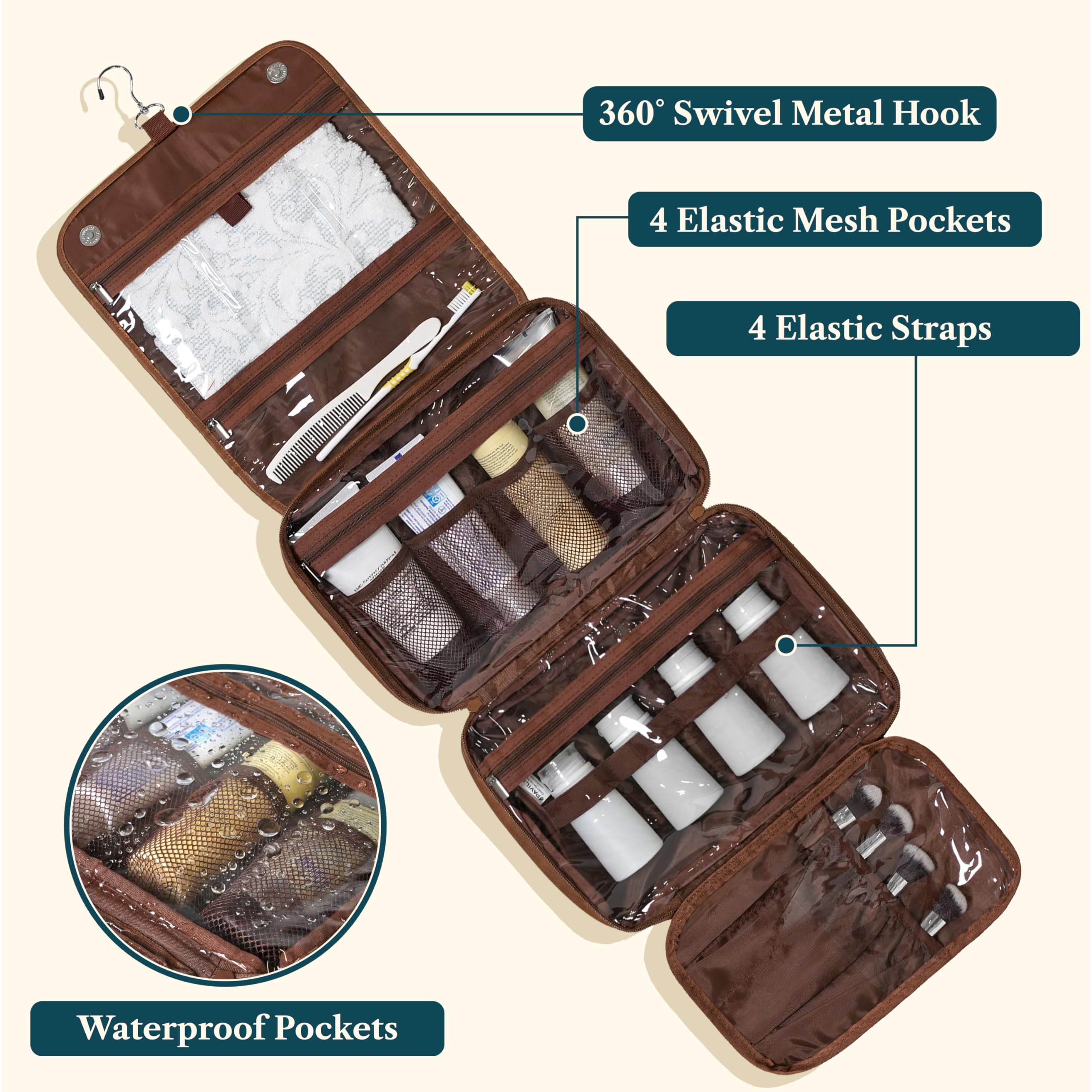 PAVILIA Borsa da toilette da appendere per donne e uomini, borsa da viaggio pieghevole per cosmetici, borsa da viaggio resistente all'acqua, grande kit essenziale da viaggio
