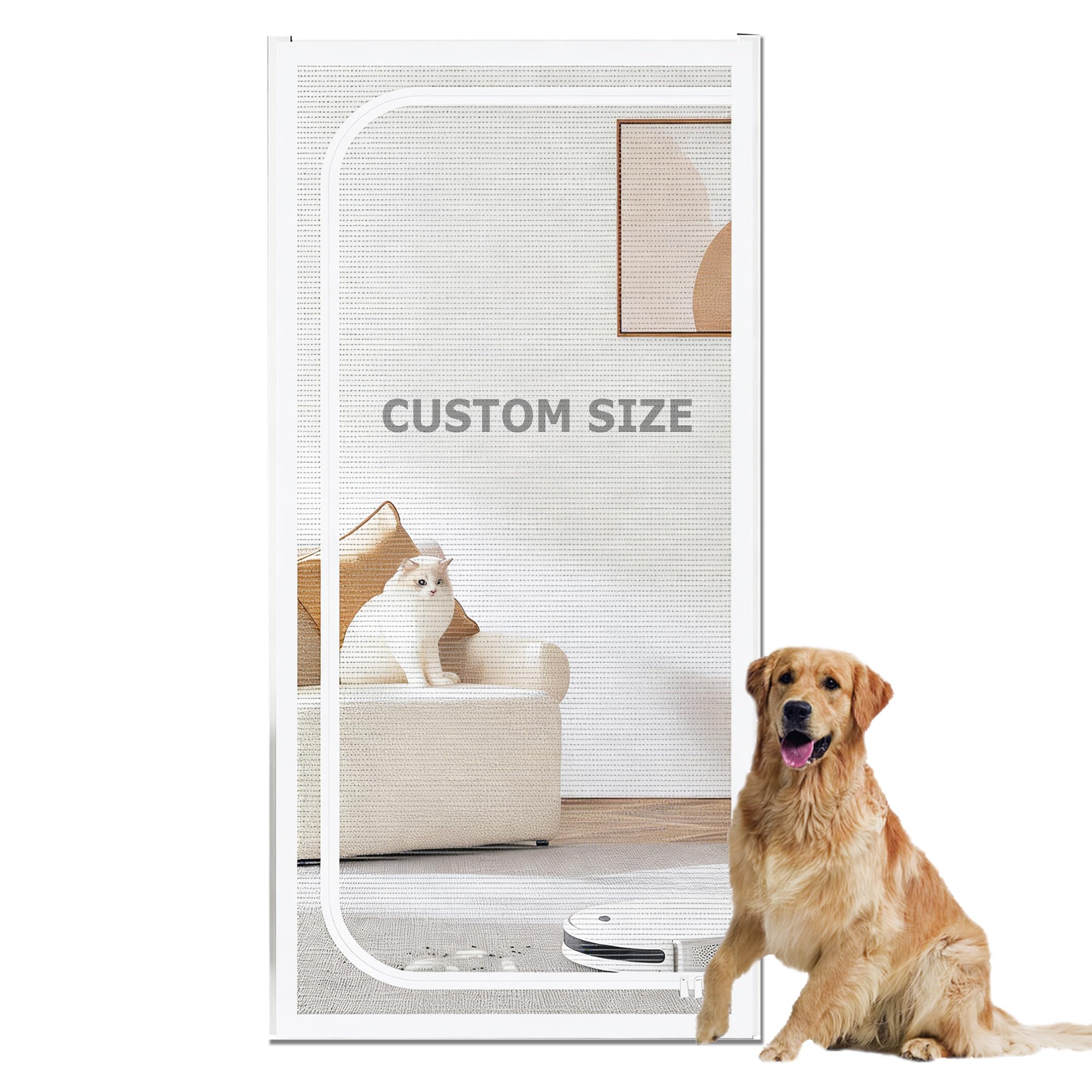 Custom Cat Proof Screen Door, Fly Curtain with Zipper, Pet Screen Door Prevent Cat Pet Escape, Keep Insects Out, Durable Polyester Mesh for Balcony, Kitchen