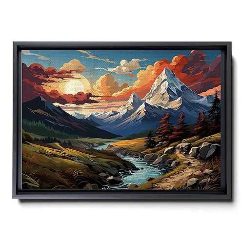Watercolor Panoramic Landscape Canvas Print, Framed Canvas, Colorful Nature Art